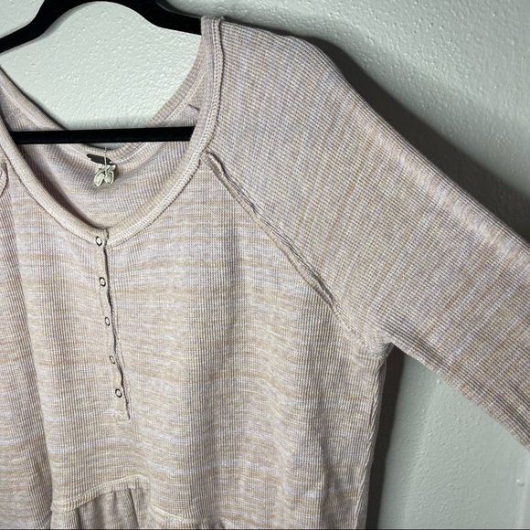 We the Free Free People Pink Coastline Peplum Long Sleeve Ruffle Hem Sweater Med - Picture 10 of 11